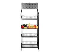HongKKon Candy Display Rack, 4 Tiers Snack Candy Display Organizer Kitchen Organizer Shelf with 4×360° Casters and 10 Hooks, Basket Stand Cart for Vegetables, Towels, Toys, Snacks
