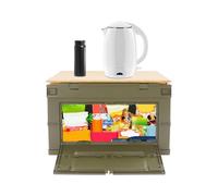 HongKKon Collapsible Storage Box, 65L Outdoor Camping Storage Bins Foldable Picnic Transport Box, Side Opening, Waterproof, Bamboo Top Board, for Storing Various Items