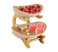 HongKKon Fruit Bowl,2 Tier Fruit Basket,Vegetable Rack Fruit Bowl for Kitchen Counter,Kitchen Countertop Rack,Ceramic Bowls Suitable for Holding Fruits, Vegetables, Cakes, Snacks (Khaki)