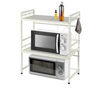 HongKKon Microwave Shelf,Expandable Microwave Oven Rack 3 Tier Microwave Stand Bakers Rack With 8 Hanging Hooks, Kitchen Shelf Placeable Rack for Toasters, Electric Steamers, Ovens