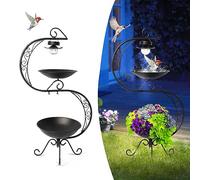HONGLAND Bird Bath - Bird Baths for Outdoors - 36" Vintage Outdoor Garden Metal Bird Bath and Feeder with Solar Lights, Weather Resistant Cast Iron Hummingbird Bath