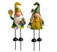 HONGLAND Garden Gnomes Spring Outdoor Decor, Metal Gnomes Figurine Yard Art, Luck Shamrock Gnome for Home Outside Garden Lawn Party Yard Patio