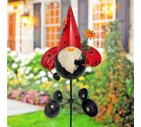 HONGLAND Gnome Metal Yard Art, Gnomes Garden Statue Outdoor Decor, 48 inch Gnome Decorations 360 Degrees Swivel Wind Spinner for Outdoor Patio Garden Backyard Décor - Ladybug