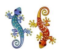 HONGLAND Metal Gecko Wall Art- 15 Inch Lizard Outdoor Decor Hanging Glass Sculpture, 2 Pack Gecko Wall Art Decorations for Garden Fence Home