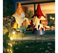 HONGLAND Metal Gnome Yard Art -18 Inch Garden Gnomes Statues Outdoor Decor with Watering Can Solar Lights -3D Outdoor Figurines for Patio Yard Lawn Porch Ornament Gardening Gifts
