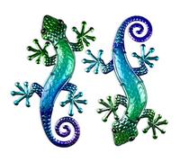 HONGLAND Metal Wall Art 2 Pack, 15" Gecko Garden Ornaments Outdoor, Hanging Lizard Garden Wall Art Decor for Fence, Patio & Home