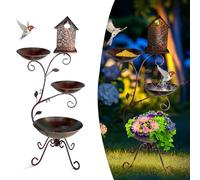 HONGLAND Solar Bird Bath for Outside, 37" Height Metal Bird Baths with Bird House, Bird Feeder, Plant Pot, Garden/Patio/Backyard Decor- Antique Brass(4 in 1 Solar Bird Bath)