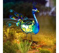 HONGLAND Solar Peacock Statue Light, Solar Animal LED Lights Outdoor, Solar Power Figurine Waterproof Metal Peacock Yard Art for Pathway Patio Backyard Decoration Lawn Ornaments