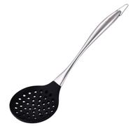 Honglida Silicone Wok Skimmer Premium Slotted Spoon Scoop Strainer Colander BPA Free 600ºF Stainless Steel Handle 14 Inch for Non Stick Cookware(Black)