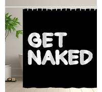 Hongma Black and White Shower Curtain Get Naked Shower Curtains, Simple Funny Letters Print Shower Curtain with Hooks 72x72 Inch Waterproof Polyester Decorative Bath Curtain for Bathroom Decor