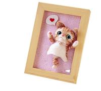 Hongma Cat Needle Felting Kits Lying in Hand 3pcs Needles Black High-Density Foam Mat Instructions Photo Frames