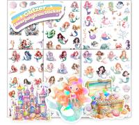 Hongma Mermaid Glitter Stickers with Glitter Effect, 6 Pieces, Over 150 Motifs, Glitter Stickers, Mermaid Stickers, Holographic for Children, Girls, Scrapbooking, Photo Album, Gifts (Not Reflective)