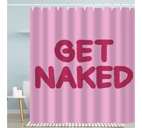 Hongma Pink Get Naked Shower Curtain, Simple Funny Letters Print 72x72 Inch Shower Curtains with Hooks Waterproof Polyester Decorative Bath Curtain for Bathroom Decor
