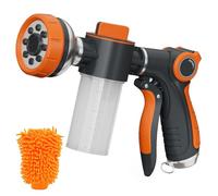 Hongmai Garden Hose Nozzle,8 Patterns Hose Sprayer High Pressure,Heavy Duty Pup Jet Dog Wash,Metal Water Hose Nozzle with Soap Dispenser,Car Wash Foam Gun with A Car Wash Mitt