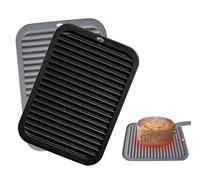 Hongmeru 2 Pack Silicone Trivets for Hot Pans & Kitchen Worktops, Heat-Resistant Non-Slip Mats, 30 x 23cm Thick Soft Silicone Pads & Pot Holders, Heatproof Counter Protectors for Tables (Black + Grey)