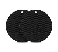 Hongmeru 2 Pack Silicone Trivets for Hot Pans & Kitchen Worktops, Heat-Resistant Non-Slip Mats, 6.9 Inch Round Thick Soft Silicone Pads & Pot Holders, Heatproof Counter Protectors for Tables(Black)