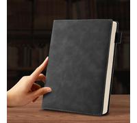 Hongmeru A5 Lined Notebook - PU Leather Hardback Notepad with Pen Loop & Ribbon, 100GSM Thick Paper, 360 Pages (180 Sheets) for Journaling, Planning, Office & School Use - Black