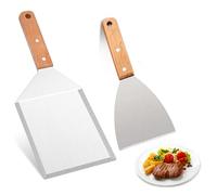 Hongmeru BBQ Griddle Spatula and Grill Scraper Set - Stainless Steel with Wood Handle, Large 2 PCS Set for Outdoor BBQ, Ideal for Pizza, Smash Burger Spatula, Pancake Flipper, Griddle Cooking