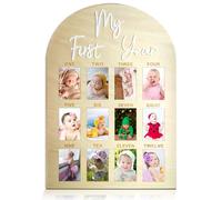 hongpar One Year Birthday Wooden Photo Board My First Year Milestone Photo Board 12 Monthly Picture Frame Baby First year Wood Acrylic Sign 1st Birthday Decorations Baby Keepsake Gift