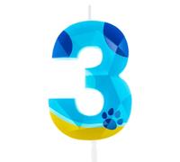 Hongplus 3D Blue Dog Paw 3st Birthday Candles Number 3 Candle Dog Paw Print Themed Happy Birthday Cake for Boys Girls Birthday Party Supplies