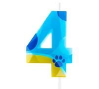 Hongplus 3D Blue Dog Paw 4st Birthday Candles Number 4 Candle Dog Paw Print Themed Happy Birthday Cake for Boys Girls Birthday Party Supplies