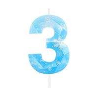 Hongplus 3D Blue White Froze Snow Themed Birthday Candles, Snowflake Number 3rd Birthday Candle for Party Supplies, Snow Winter Froze Birthday Party Decorations, Number 3 Cake Toppers Decorations
