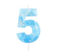 Hongplus 3D Blue White Froze Snow Themed Birthday Candles, Snowflake Number 5th Birthday Candle for Party Supplies, Snow Winter Froze Birthday Party Decorations, Number 5 Cake Toppers Decorations