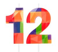 Hongplus 3D Colorful Building Block Number 12 Candle 12th Birthday Candle Candy Building Block Bricks Happy 12th Birthday Cake Candles Cake Topper for Boys Girls Kids Birthday Party Decorations Supply