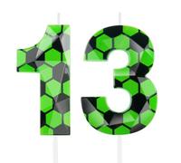 Hongplus 3D Green Soccer 13th Birthday Candles Number 13 Candle Cake Topper Green Black Soccer Party Decorations Happy 13th Birthday Cake Decorations for Boys Girls Kids Sporty Soccer Party Supplies