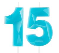 Hongplus 3D Macaron Blue 15 Birthday Candles for Cake, Number 15 Candle for 15th Birthday Decorations, Blue Cake Decorations for Girls Boys Pastel Sweet 15 Birthday Party Decorations Supplies