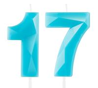 Hongplus 3D Macaron Blue17 Birthday Candles for Cake, Number 17 Candle for 17th Birthday, Blue Cake Decorations for Girls Boys Pastel Sweet 17 Birthday Party Decorations Supplies