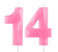 Hongplus 3D Macaron Pink 14 Birthday Candles for Cake, Number 14 Candle for 14th Birthday Decorations, Pink Cake Decorations for Girls Pastel Sweet 14 Birthday Party Decorations Supplies
