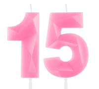 Hongplus 3D Macaron Pink 15 Birthday Candles for Cake, Number 15 Candle for 15th Birthday Decorations, Pink Cake Decorations for Girls Pastel Sweet 15 Birthday Party Decorations Supplies