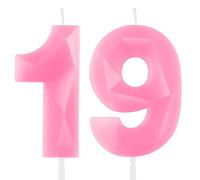 Hongplus 3D Macaron Pink 19 Birthday Candles for Cake, Number 19 Candle for 19th Birthday Decorations, Pink Cake Decorations for Girls Pastel Sweet 19 Birthday Party Decorations Supplies