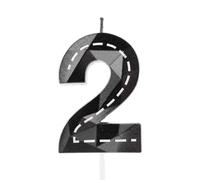 Hongplus 3D Racing Cars Themed 2 Birthday Candles for Cake, 3D Black White Stripes Candle, Number 2 Candle Happy Birthday Cake Topper for Boys Girls Racing Car Birthday Party Decorations Supplies Gift