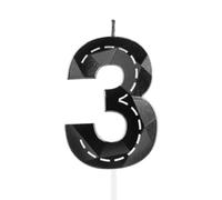 Hongplus 3D Racing Cars Themed 3 Birthday Candles for Cake, 3D Black White Stripes Candle, Number 3 Candle Happy Birthday Cake Topper for Boys Girls Racing Car Birthday Party Decorations Supplies Gift