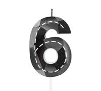 Hongplus 3D Racing Cars Themed 6 Birthday Candles for Cake, 3D Black White Stripes Candle, Number 6 Candle Happy Birthday Cake Topper for Boys Girls Racing Car Birthday Party Decorations Supplies Gift
