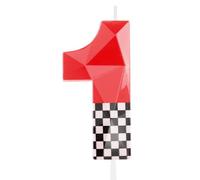 Hongplus 3D Racing Cars Themed Birthday Candles for Cake, Black White Checkered Red 1 Candle, Number 1 Candle Happy Birthday Cake Topper for Boys Girls Racing Car First Birthday Party Decorations