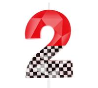 Hongplus 3D Racing Cars Themed Birthday Candles for Cake, Black White Checkered Red 2 Candle, Number 2 Candle Happy Birthday Cake Topper for Boys Girls Racing Car Birthday Party Decorations Supplies