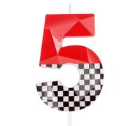 Hongplus 3D Racing Cars Themed Birthday Candles for Cake, Black White Checkered Red 5 Candle, Number 5 Candle Happy Birthday Cake Topper for Boys Girls Racing Car Birthday Party Decorations Supplies