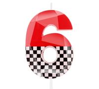 Hongplus 3D Racing Cars Themed Birthday Candles for Cake, Black White Checkered Red 6 Candle, Number 6 Candle Happy Birthday Cake Topper for Boys Girls Racing Car Birthday Party Decorations Supplies