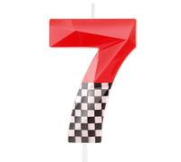 Hongplus 3D Racing Cars Themed Birthday Candles for Cake, Black White Checkered Red 7 Candle, Number 7 Candle Happy Birthday Cake Topper for Boys Girls Racing Car Birthday Party Decorations Supplies