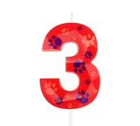 Hongplus 3D Red Number 3 Dog Paw Birthday Candles Dog Paw Prints Candles Blue Yellow Paw and Red Numeral Birthday Cake Topper for 3 Year Old Boys Girls Paw Party Decorations Dog Patrol Party Supplies