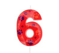 Hongplus 3D Red Number 6 Dog Paw Birthday Candles Dog Paw Prints Candles Blue Yellow Paw and Red Numeral Birthday Cake Topper for 6 Year Old Boys Girls Paw Party Decorations Dog Patrol Party Supplies