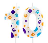 Hongplus 3D White White Dog Paw 10st Birthday Candles Number 10 Candle Dog Paw Print Themed Happy Birthday Cake for Boys Girls Birthday Party Supplies