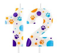Hongplus 3D White White Dog Paw 12st Birthday Candles Number 12 Candle Dog Paw Print Themed Happy Birthday Cake for Boys Girls Birthday Party Supplies