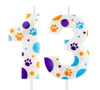 Hongplus 3D White White Dog Paw 13st Birthday Candles Number 13 Candle Dog Paw Print Themed Happy Birthday Cake for Boys Girls Birthday Party Supplies