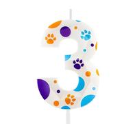 Hongplus 3D White White Dog Paw 3st Birthday Candles Number 3 Candle Dog Paw Print Themed Happy Birthday Cake for Boys Girls Birthday Party Supplies