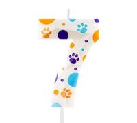 Hongplus 3D White White Dog Paw 7st Birthday Candles Number 7 Candle Dog Paw Print Themed Happy Birthday Cake for Boys Girls Birthday Party Supplies