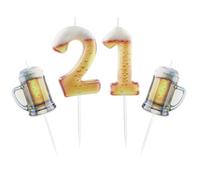 Hongplus 3Pcs Printed Beer Theme 21th Birthday Candle Set for Cake, Number 21 Beer Candles & 2 Beer Mug Candles, Beer Fun Cake Topper for Men Women 21th Birthday Party Decorations